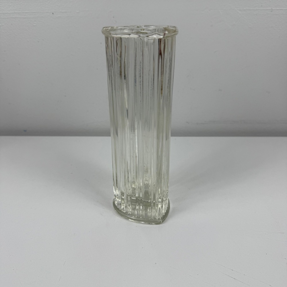 Vintage FTDA 1982‎ Heart Shaped Clear Ribbed Glass Flower Vase Romantic Decor